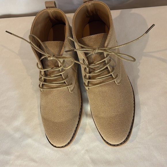 NWOT beige faux suede classic high top pointed toe front lace up corpcore shoes - Picture 2 of 12